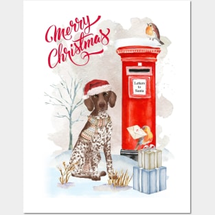 German Shorthaired Pointer Merry Christmas Santa Dog Posters and Art